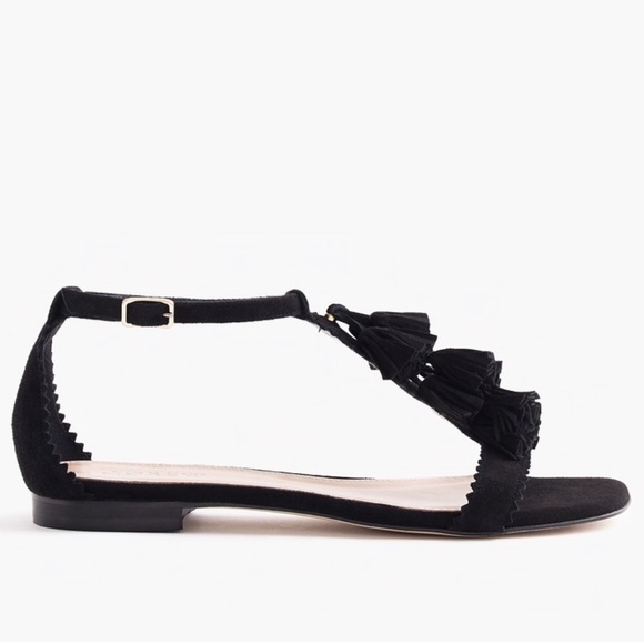 J. Crew Black Suede Tassel Sandals